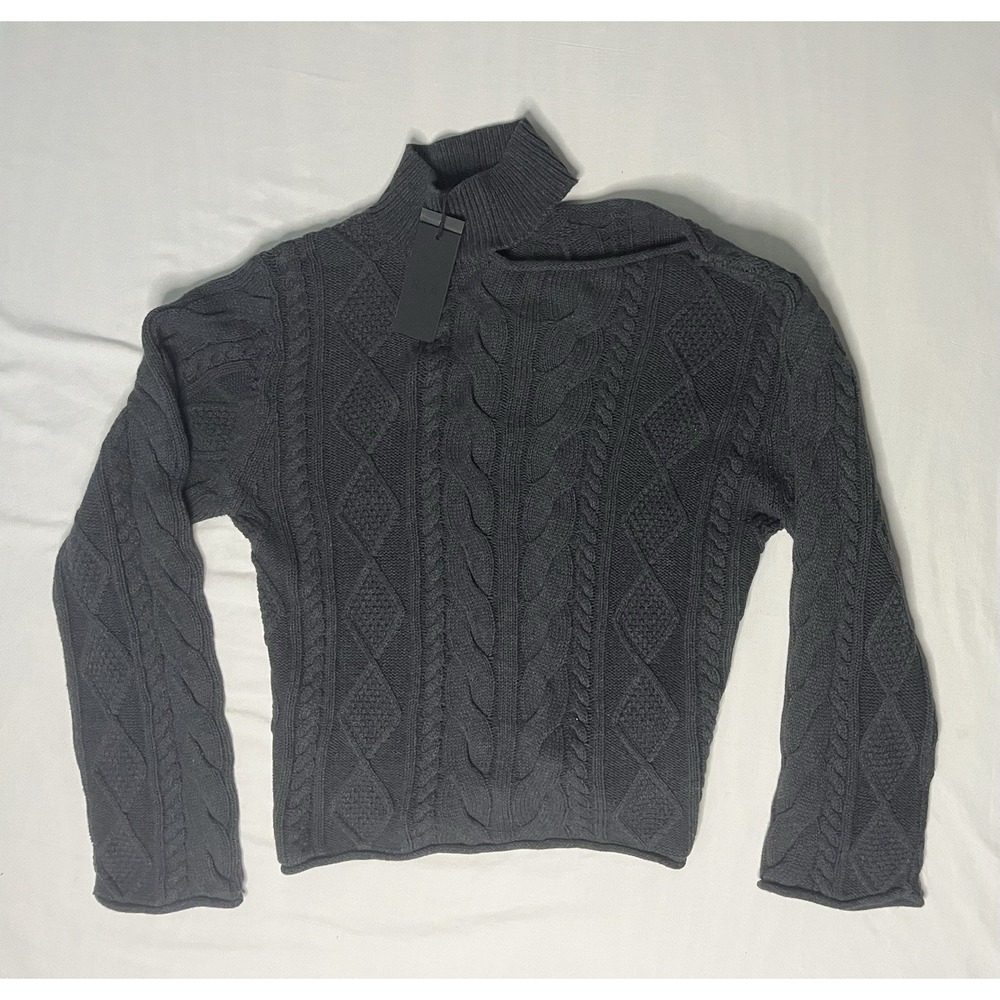 NWT RtA Cutout Turtleneck Cable Knit Sweater Women's Size Medium Gray Pullover